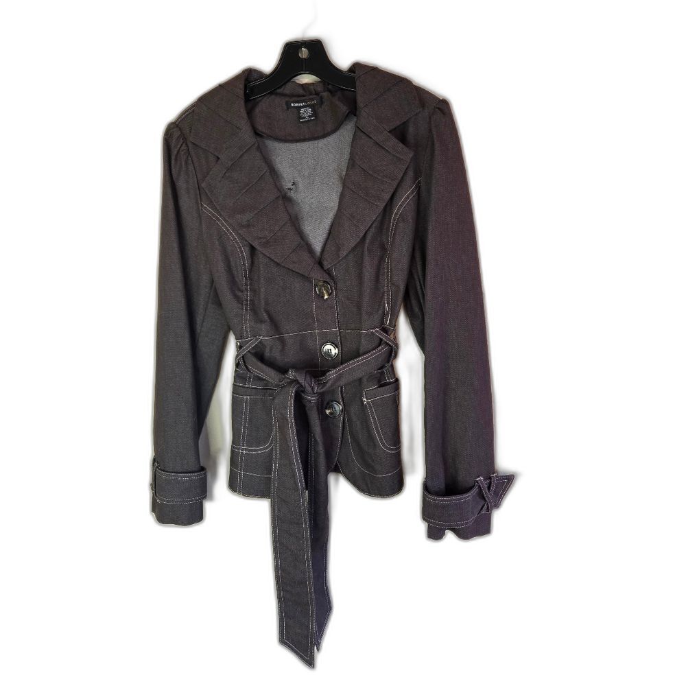 Robert Louis Dark Gray Button-Up Blazer Jacket with Belt Size XL